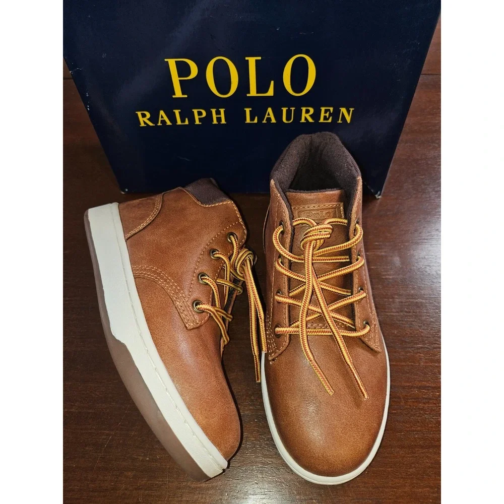 POLO RALPH LAUREN TAN POLO COURT SNEAKER BOOT Child Size 12.5 New in box